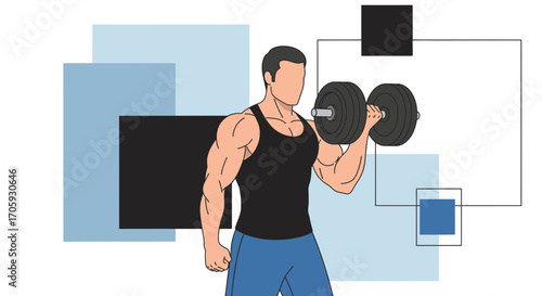 Illustrative Depiction Of A Muscular Man Lifting A Dumbbell During A Workout Session