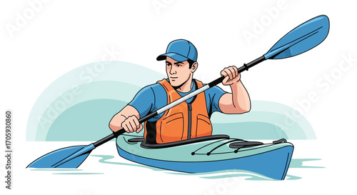Kayaking Adventure: A Man Paddling Across The Water On A Sunny Day Recreation