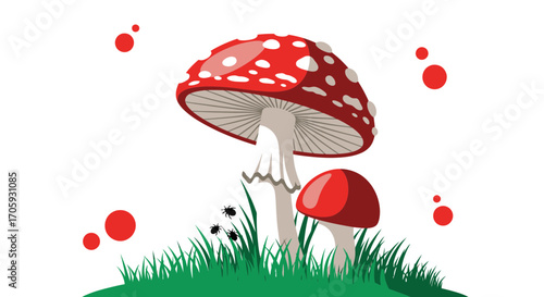 Illustrative Red Mushroom Artwork Depicting Nature's Intricate Detailed Design