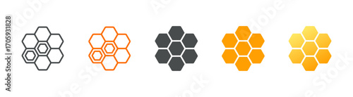 Honeycomb Pattern Icon Set: Hexagonal Bee Cells and Honey Shapes for Natural Geometry Designs