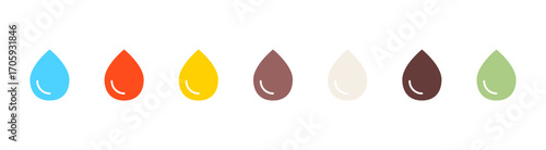 Liquid Drop Icon Set: Colorful Droplet Shapes for Water, Juice, Oil, Coffee, Milk and Other Liquids
