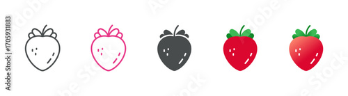 Strawberry Fruit Icon Set: Outline, Filled and Gradient Variations of Fresh Strawberry Berries Icons.
