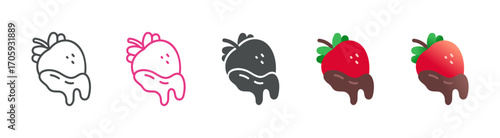 Chocolate Dipped Strawberry Icon Set: Isolated Strawberries Coated with Rich Chocolate in Various Styles
