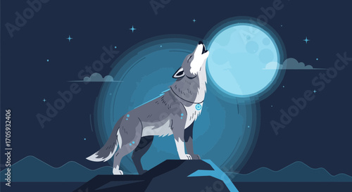 Lone Wolf's Serenade Under The Glowing Orb, A Celestial Symphony Of Night