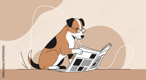 Intelligent Canine Reads the News with Glasses, Showing Wisdom and Seeking Knowledge