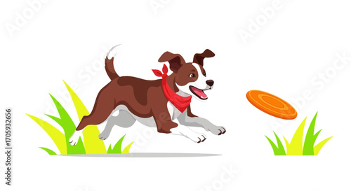 Loyal Companion Chasing Disc: A Playful Dog's Joyful Celebration of Fetch