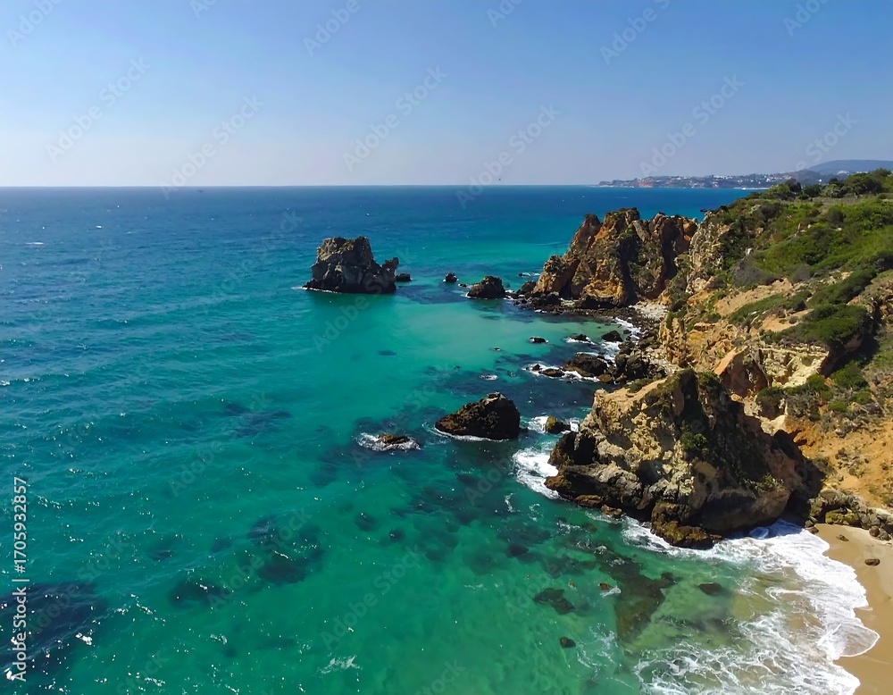 Fototapeta premium Coastal landscape with turquoise water and rocky shore