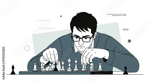 Intense Concentration: Strategist Positions Chess Piece with Focus and Precision