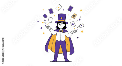 Magician Performing Card Magic with a Cap and Bowtie, a Show of Dexterity