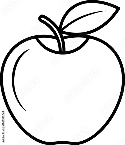 Vector art of simple black and white line drawing of an apple transparent background