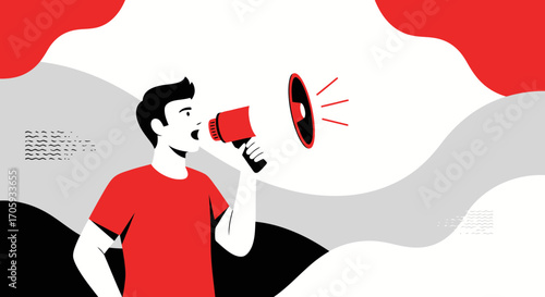 Man Announcing Important Information Through Megaphone with Modern Vector Design