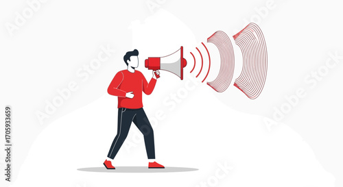 Man Advertising With Megaphone And Announcement of a Communication Illustration Design