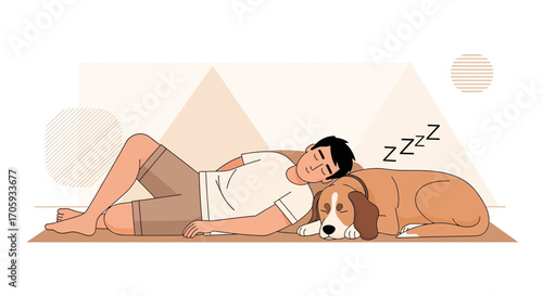 Man And Dog Sleeping Together: Illustration of Comfort, Rest, And Friendship Together