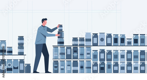 Man Arranging Jars, Showing Organization And Efficient Stock Management