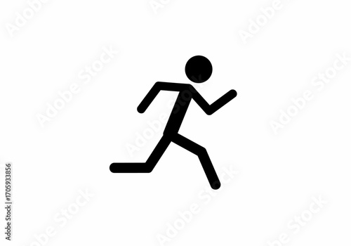 A black stick figure of a person running against a plain white backdrop