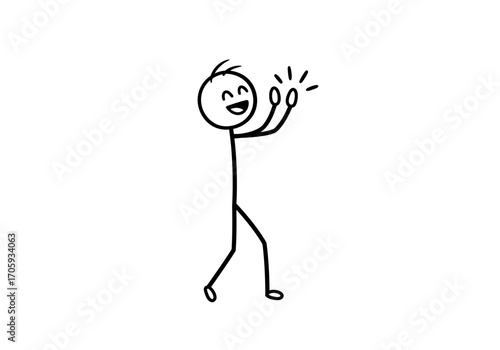A happy stick figure stands with arms raised hands sparkling