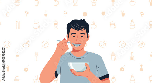 Man Consuming Food From A Bowl, Representing Nutrition And A Healthy Lifestyle