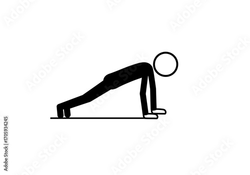 A stick figure is in a pushup position against a flat surface