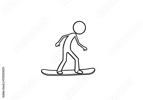 A stick figure is snowboarding