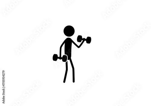 A stick figure is holding dumbbells in each hand possibly exercising
