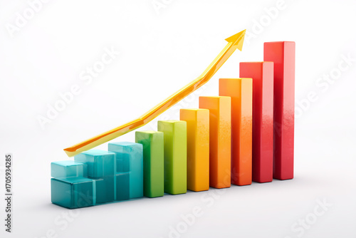 Free Download Colorful bar graph with upward trending arrow isolated on white background - GFXLoad