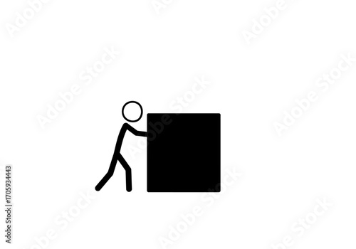 A stick figure pushes a large black square