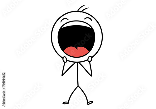 A stick figure with a round head shouting or singing with joy