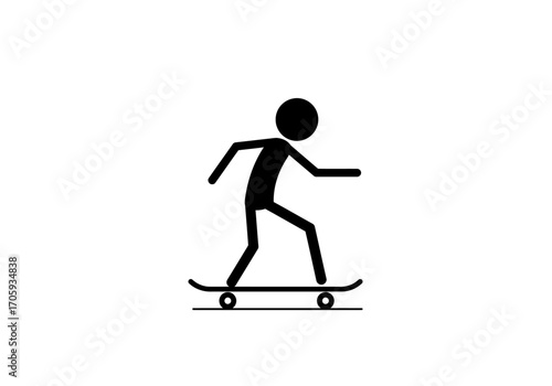 Black stick figure on a skateboard simple minimalist design