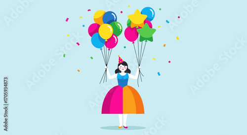 Joyful Celebration Scene Depicting A Party With Person Holding Colorful Balloons