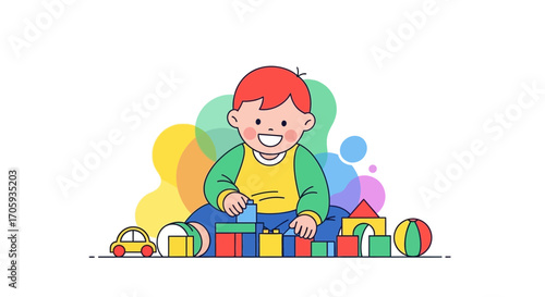 Joyful Child Constructing Creative Structures Utilizing Colorful Construction Blocks Beautifully