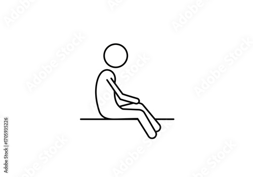 Line art of a stick figure sitting on a ledge or surface facing left Minimalist depiction