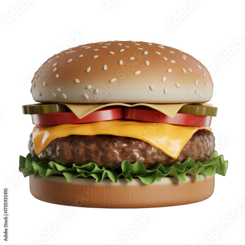 Delicious burger with fresh ingredients close up on transparent background