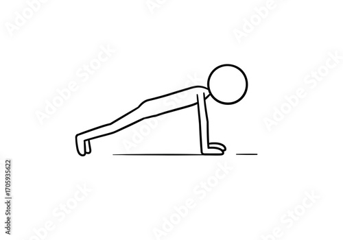 Stick figure in a pushup position with head circled  handsfeet on the floor