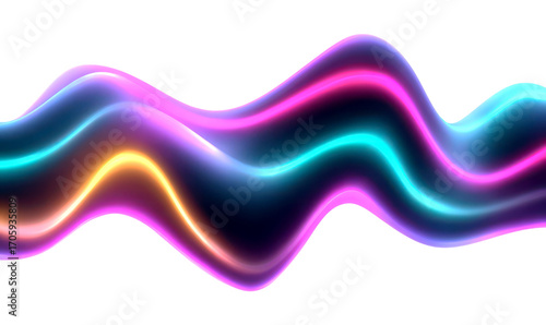 Neon Wall Art Mural with Wavy Lines and Bright Colors Isolate on Transparent Background, cutout, png