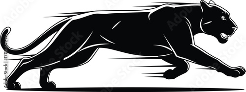 Black Panther Running Silhouette With Speed Lines Keywords: panther, black panther, big cat, feline, predator, wild animal, running, speed, motion, dynamic, powerful, aggressive, silhouette