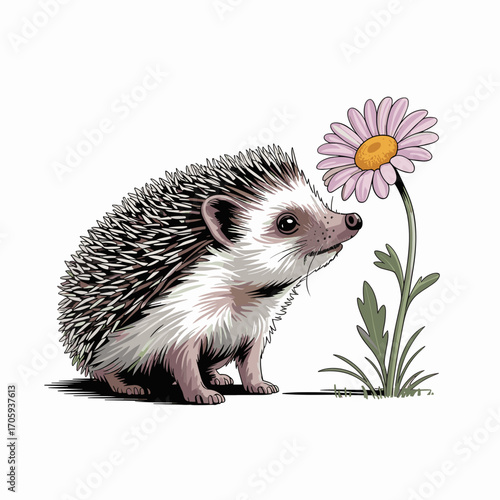 Adorable Hedgehog with Flower Vector Illustration