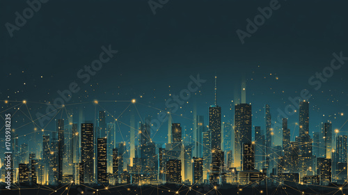Wallpaper Mural  Twilight in the Smart digital Innovation city with connection network reciprocity over the cityscape. of future smart wireless digital city and social media networking systems that connects people Torontodigital.ca