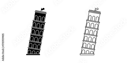 Pisa Tower icon set on white background
