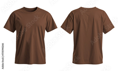 Brown Blank T-Shirt Mockup Isolated on White Background Front and Back View-2