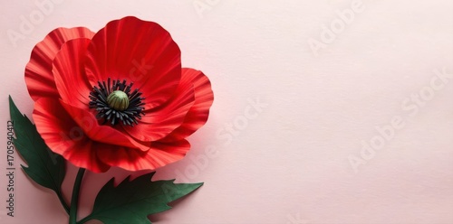 Intricate crepe paper poppy, layered petals, soft texture , wedding decor, red flower