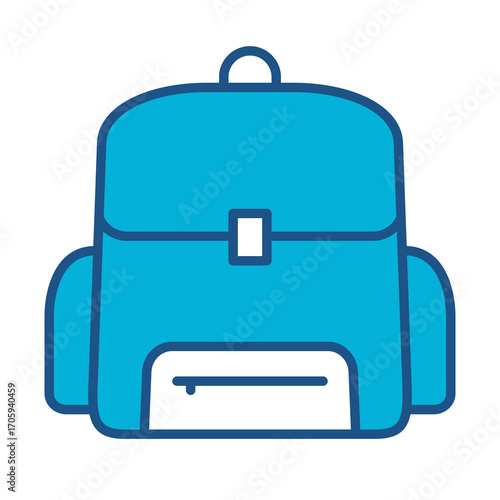 School Bag Icon In Blue Monochrome Flat Design, Vector Illustration