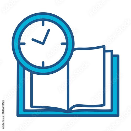 Clock Icon In Blue Monochrome Flat Design, Vector Illustration