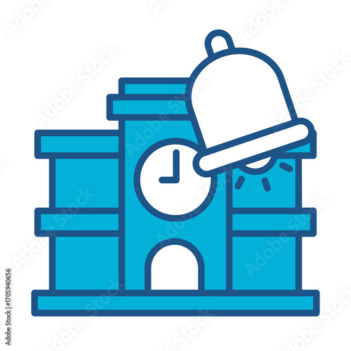 Bell Icon In Blue Monochrome Flat Design, Vector Illustration