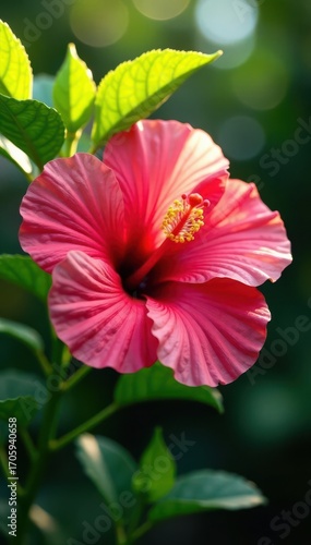 Wallpaper Mural Large hibiscus flower, delicate petals, sunlit leaves , nature, plant Torontodigital.ca
