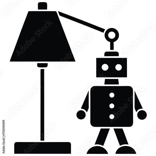 tiny robot bedside lamp vector icon