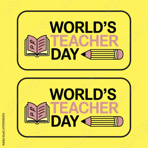 Happy Teacher’s Day Typography Vector Design with Book and Pencil Illustration on Yellow Background