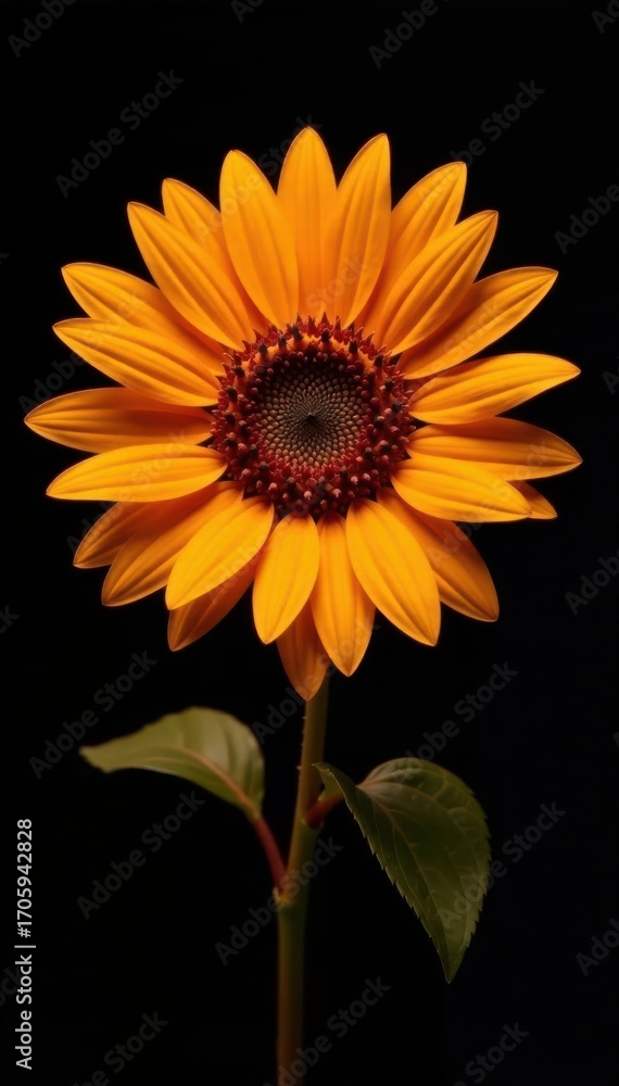 Fototapeta premium Glowing sunflower, fiery petals, intense black, visual, sunflower, fire