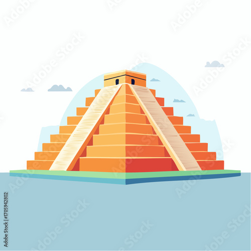 Orange Mayan Pyramid in Vivid Vector Art