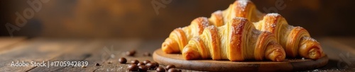Golden croissants, flaky layers, strong coffee , baked croissant, coffee