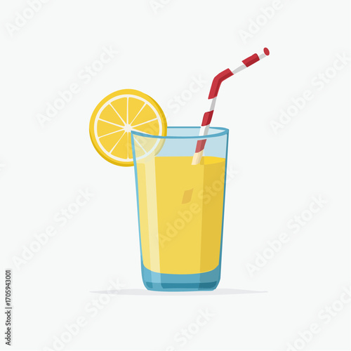 Glass Of Fresh Orange Juice With Straw And Orange Slice